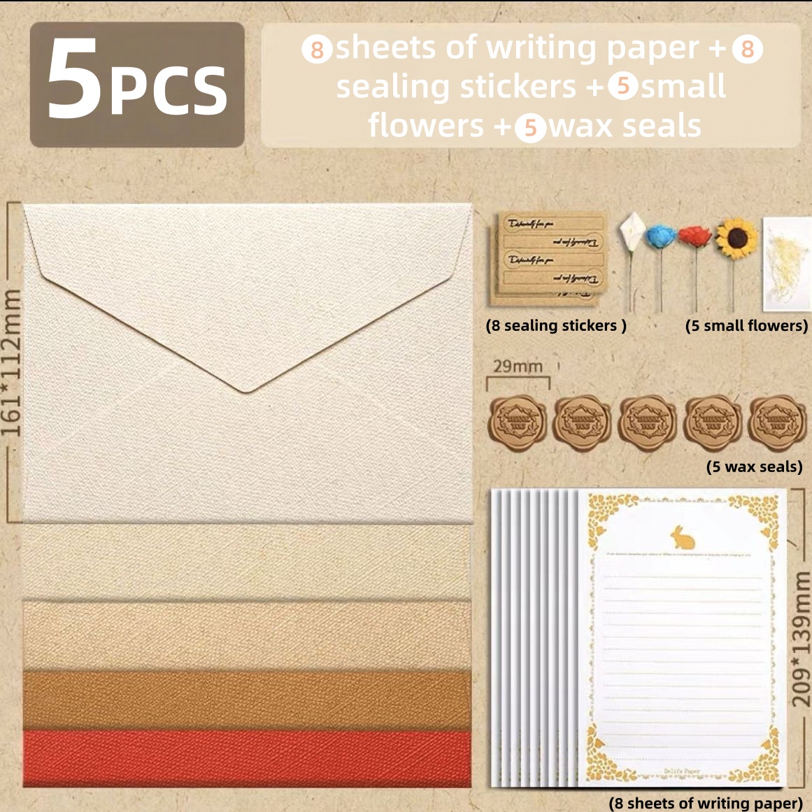 Letter Envelope Kraft - Набор конвертов с льняной текстурой для